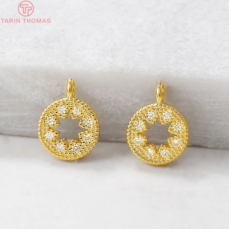 6PCS 8x10MM Zircon Round Charm Pendants for DIY Jewelry Making