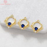 4PCS 13x15MM 24K Brass Zircon Hollow Flower Charm Pendants