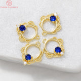 4PCS 13x15MM 24K Brass Zircon Hollow Flower Charm Pendants