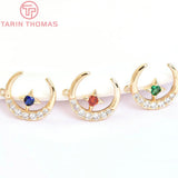 4PCS 12MM 24K Plated Brass Zircon Moon Star Charms Pendants