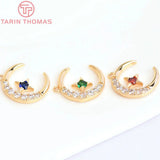 4PCS 12MM 24K Plated Brass Zircon Moon Star Charms Pendants