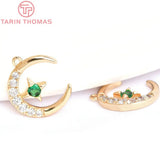 4PCS 12MM 24K Plated Brass Zircon Moon Star Charms Pendants