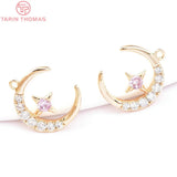 4PCS 12MM 24K Plated Brass Zircon Moon Star Charms Pendants