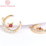 4PCS 12MM 24K Plated Brass Zircon Moon Star Charms Pendants