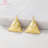 4PCS 16x17MM 24K Brass Zircon Star Round Charm Pendants