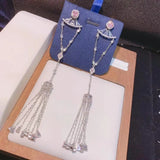 Long Tassel Dangle Earrings For Women Wedding Crystal Bridal Earring
