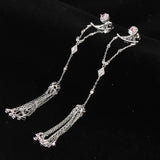 Long Tassel Dangle Earrings For Women Wedding Crystal Bridal Earring