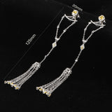 Long Tassel Dangle Earrings For Women Wedding Crystal Bridal Earring