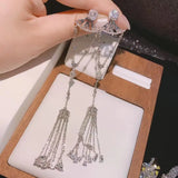 Long Tassel Dangle Earrings For Women Wedding Crystal Bridal Earring