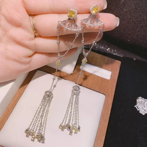 Long Tassel Dangle Earrings For Women Wedding Crystal Bridal Earring
