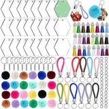 126Pcs Acrylic Keychain Blanks Tassels Round Transparent Embryo Accessories