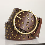 Vintage Women's Ethnic Style Wide Waist Belt with Rivets