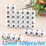 12MM 100Pcs Baby Silicone Letter Beads for DIY Baby Pacifier Chain Bracelet