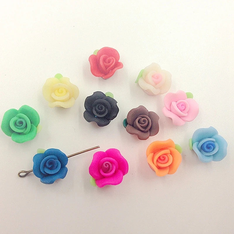 12MM 100Pcs Three Leaf Flower Clay Loose Beads Charms Finding