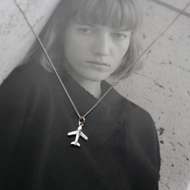 925 Sterling Silver Airplane Necklace Fine Jewelry Handcraft C-B165