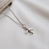 925 Sterling Silver Airplane Necklace Fine Jewelry Handcraft C-B165