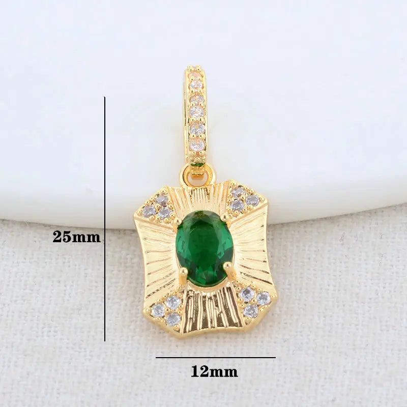 Green Zircon Necklace Charms Pendants 14K Plated Jewelry Making Supplies