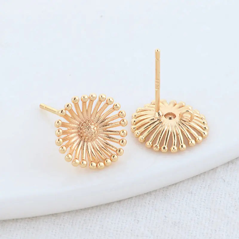 12MM 14K Brass Flower Stud Earrings Pins DIY Jewelry Making Supplies
