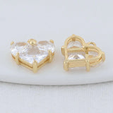14K Brass Zircon Heart Charms Pendants Jewelry Making