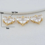 14K Brass Zircon Heart Charms Pendants Jewelry Making