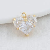 14K Brass Zircon Heart Charms Pendants Jewelry Making
