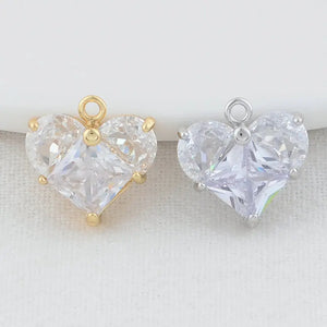 14K Brass Zircon Heart Charms Pendants Jewelry Making