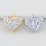14K Brass Zircon Heart Charms Pendants Jewelry Making