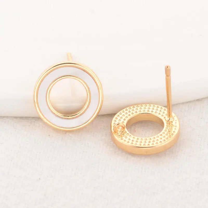 14MM 14K Plated Brass with Shell Stud Earrings Pins