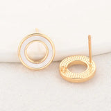 14MM 14K Plated Brass with Shell Stud Earrings Pins