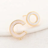 14MM 14K Plated Brass with Shell Stud Earrings Pins