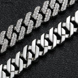 12MM 2 Row Rhinestone Prong Cuban Link Chain Men Women Iced Out Cuban Chain