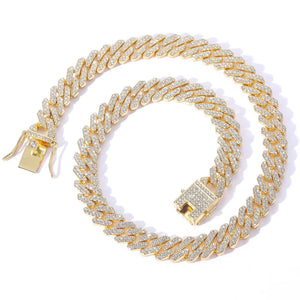 12MM 2 Row Rhinestone Prong Cuban Link Chain Men Women Iced Out Cuban Chain