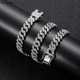 12MM 2 Row Rhinestone Prong Cuban Link Chain Men Women Iced Out Cuban Chain