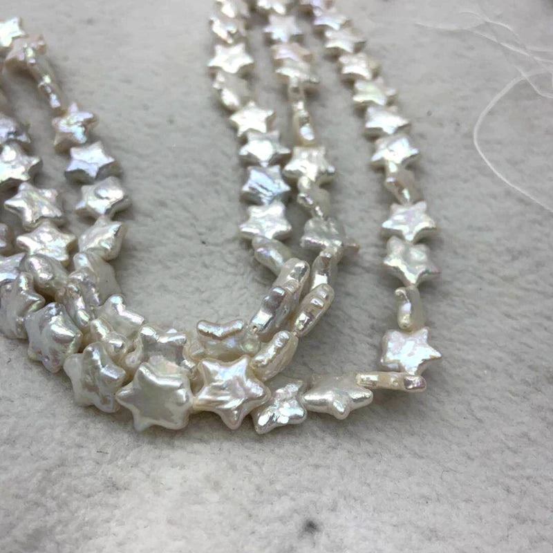 12MM 8Pcs Flat Star Baroque Freshwater Pearl Strand Ear Beads Jewellery Bead