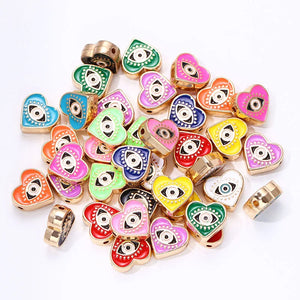 12MM Bohemian Heart Enamel Pink Eyes Spacer Beads Charm for DIY Bracelet