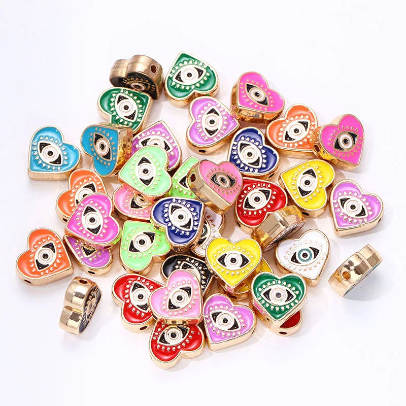 12MM Bohemian Heart Enamel Pink Eyes Spacer Beads Charm for DIY Bracelet