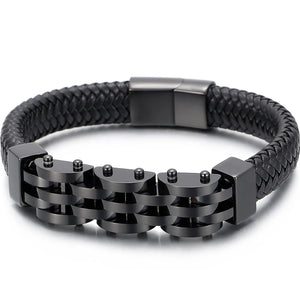 12MM Braided Leather Cord Bracelet Stainless Steel Charm Bracelet Male