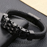 12MM Braided Leather Cord Bracelet Stainless Steel Charm Bracelet Male