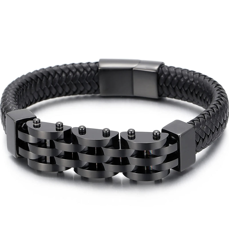 12MM Braided Leather Cord Bracelet Stainless Steel Charm Bracelet Male