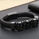 12MM Braided Leather Cord Bracelet Stainless Steel Charm Bracelet Male