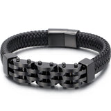 12MM Braided Leather Cord Bracelet Stainless Steel Charm Bracelet Male