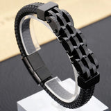 12MM Braided Leather Cord Bracelet Stainless Steel Charm Bracelet Male