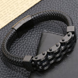 12MM Braided Leather Cord Bracelet Stainless Steel Charm Bracelet Male
