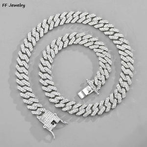 12MM HipHop Prong Cuban Link Chain Necklace Bling Iced Out Rhinestone Pave