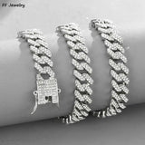 12MM HipHop Prong Cuban Link Chain Necklace Bling Iced Out Rhinestone Pave