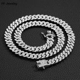 12MM HipHop Prong Cuban Link Chain Necklace Bling Iced Out Rhinestone Pave