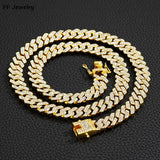 12MM HipHop Prong Cuban Link Chain Necklace Bling Iced Out Rhinestone Pave