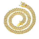 12MM HipHop Prong Cuban Link Chain Necklace Bling Iced Out Rhinestone Pave
