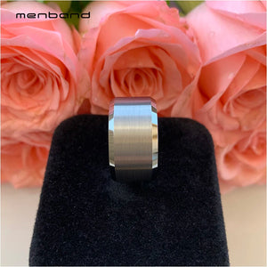 12MM Mens Tungsten Wedding Band Beveled Brushed Finish Comfort Fit