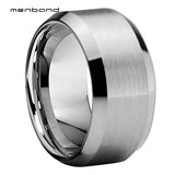 12MM Mens Tungsten Wedding Band Beveled Brushed Finish Comfort Fit